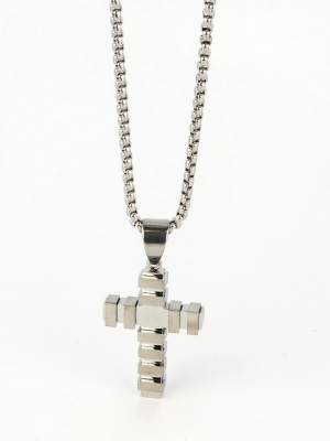 Dell Arte By Jean Claude Modern Incrusted Stainless Steel Cross Pendant