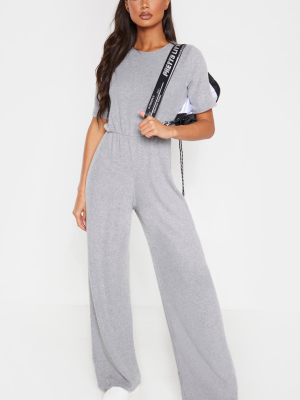 Grey Brushed Rib Short Sleeve Jumpsuit