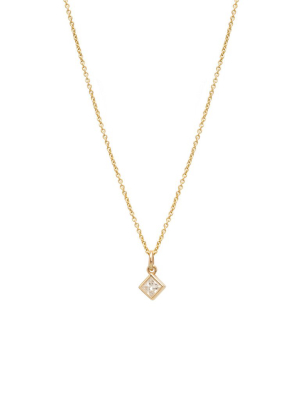 14k Large Princess Diamond Pendant Necklace