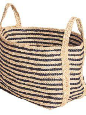 Small Jute Basket - Charcoal Stripe