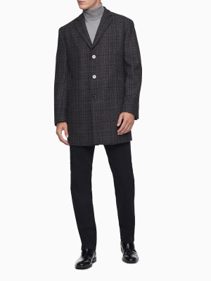 Grey Plaid Wool Blend 3-button Coat