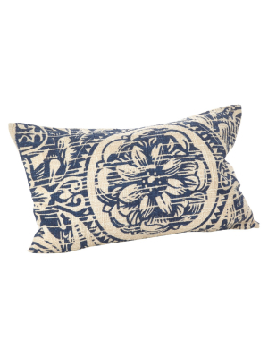 14"x23" Montpellier Floral Distressed Down Filled Throw Pillow Navy - Saro Lifestyle