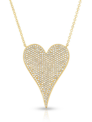 14kt Yellow Gold Diamond Large Modern Pave Heart Necklace