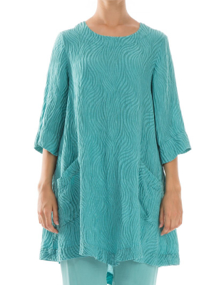 Two Pockets Waves Aqua Green Silk Tunic