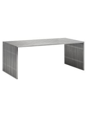 Modern 73" Rectangular Brushed Stainless Steel Dining Table - Zm Home