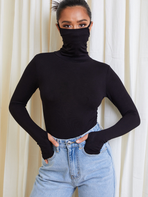 Petite Black Face Mask Bodysuit