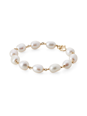 White Baroque Pearl & Gold Link Bracelet