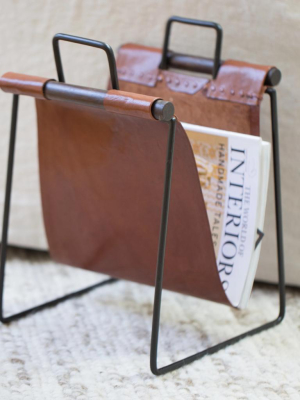 Leather + Iron ''sling'' Magazine Rack