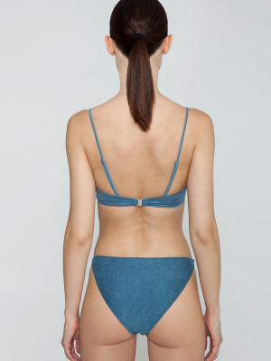 Start Me Up Suede Front Scrunch Bikini Bottom - Blue