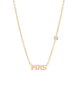 14k Tiny Mrs Letter Necklace With Floating Diamond