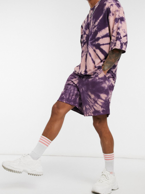 Asos Design Co-ord Relaxed Shorts In Purple Tie Dye