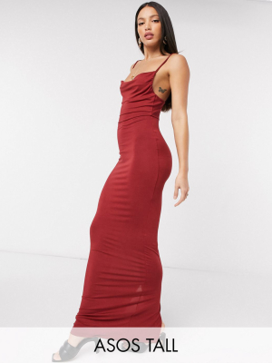 Asos Design Tall Cami Cowl Maxi Dress In Oxblood