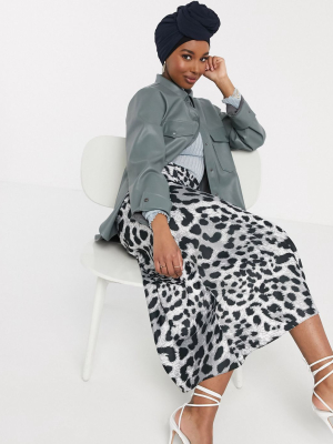 Asos Design Satin Bias Maxi Skirt In Leopard Print