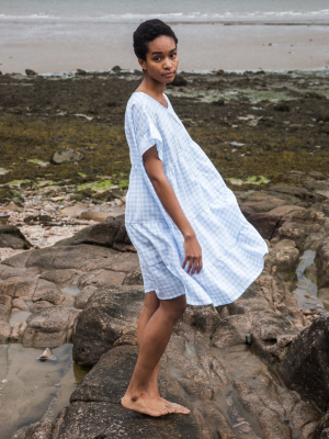 Quila Linen Dress In Blue Gingham By Beaumont Organic