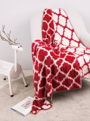 60" X 50" Reversible Knitted Nylon Eyelash Yarn Throw Blanket Red And White - Glitzhome