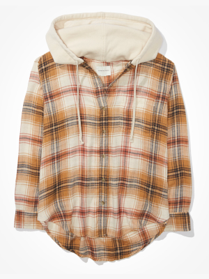 Ae Plaid Hooded Flannel Shirt