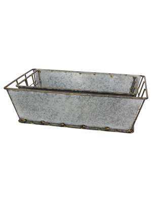 Antique Galvanized Rectangle Metal Baskets 2pc- Ckk Home Décor