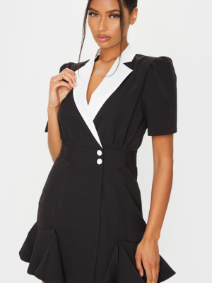 Black Frill Hem Blazer Dress