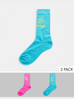 Asos Daysocial Sport Socks With Logo In Bright Colors 2-pack