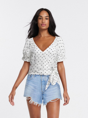 Miss Selfridge Tie Side Blouse In White Spot