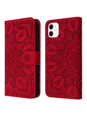 Mybat Myjacket 3d Mandala Flip Faux Leather Tpu Case Lanyard W/stand/card Holder For Apple Iphone 11, Red