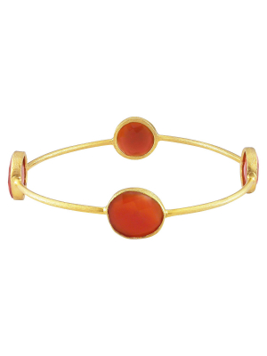 16 Ct. T.w. Carnelian Bangle In 22k Yellow Gold Plated Brass - 8" - Red