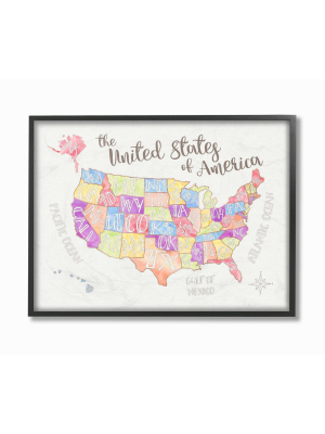 United States Us Map Water Color Framed Giclee Texturized Art (11"x14"x1.5") - Stupell Industries