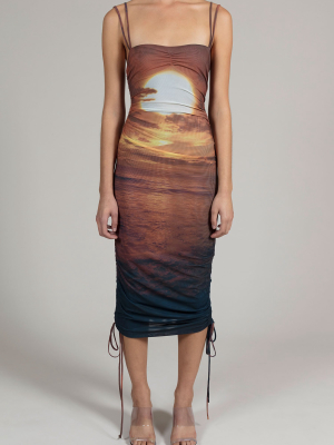 Sunset Mesh Ruched Dress