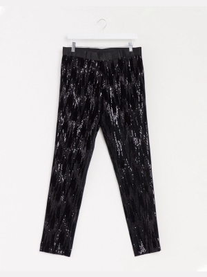 Asos Design Skinny Suit Pants In Black Velvet And Sequins