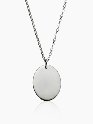 Men's Oval Pendant Necklace Silver. Complimentary Hand Engraving.