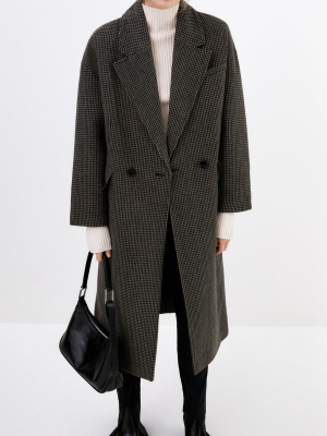 Houndstooth Wool Blend Coat