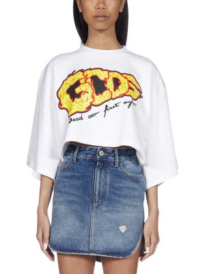 Gcds Logo Daisy-print Cropped T-shirt