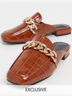 Z_code_z Exclusive Trace Vegan Blackless Mules With Chunky Chain In Tan Croc