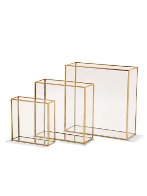 Windows Set Of 3 Square Vases With Gold Metal Trim