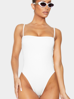 White Straight Neck Swimsuit