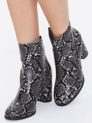 Faux Snakeskin Block Heel Booties