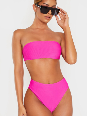 Magenta Ribbed Bandeau Bikini Top