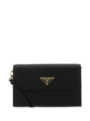 Prada Logo Plaque Strapped Wallet