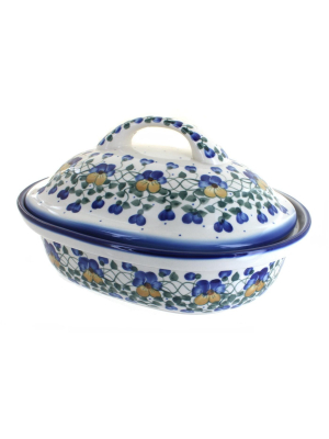 Blue Rose Polish Pottery Pansies Roaster With Lid