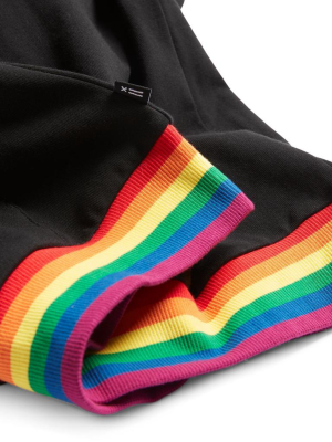 French Terry Sleeveless Hoodie - Black With Rainbow Rib