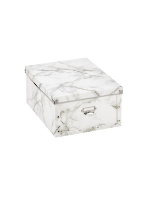 Mdesign Storage Organizer Box With Lid And Metal Plate - 2 Pack - Marble