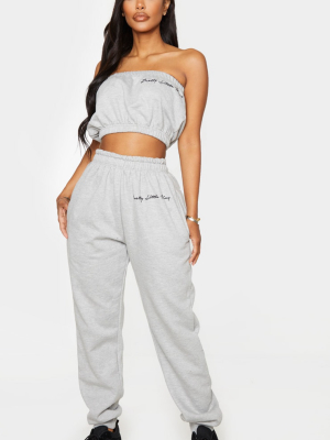 Prettylittlething Shape Grey Embroidered Joggers