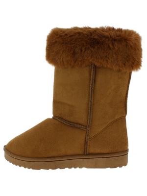 R001220 Camel Faux Fur Pull On Lug Sole Boot