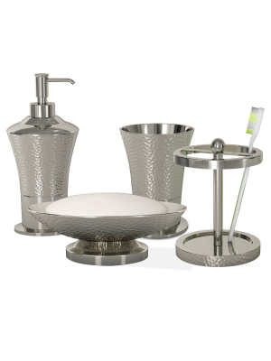 4pc Classic Hammered Metal Bath Accessory Set For Vanity Counter Tops Silver - Nu Steel