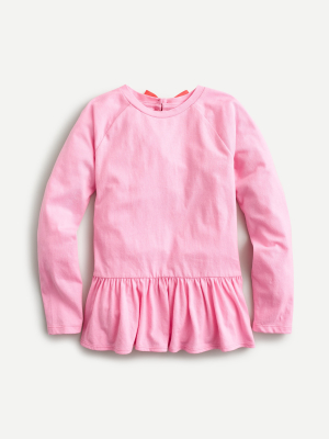 Girls' Long-sleeve T-shirt With Peplum And Ribbon Detail