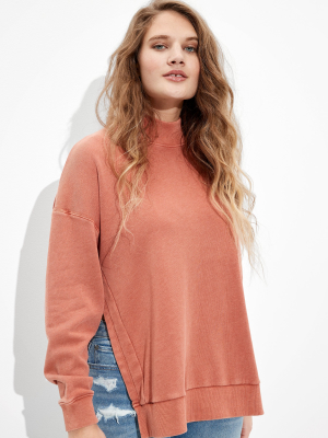 Ae Fleece Side Slit Mock Neck Sweatshirt