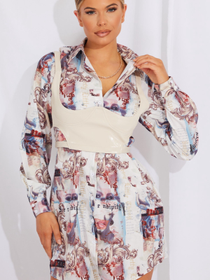 Multi Renaissance Pu Bralette Shirt Dress