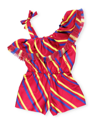 Msgm Kids Ruffled Striped Playsuit