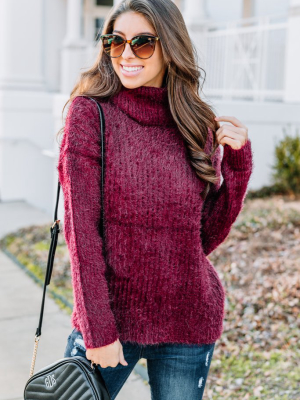 For The Win Burgundy Red Fuzzy Turtleneck Sweater