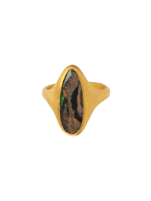 Elongated Lightning Ridge Striped Black Opal Ring